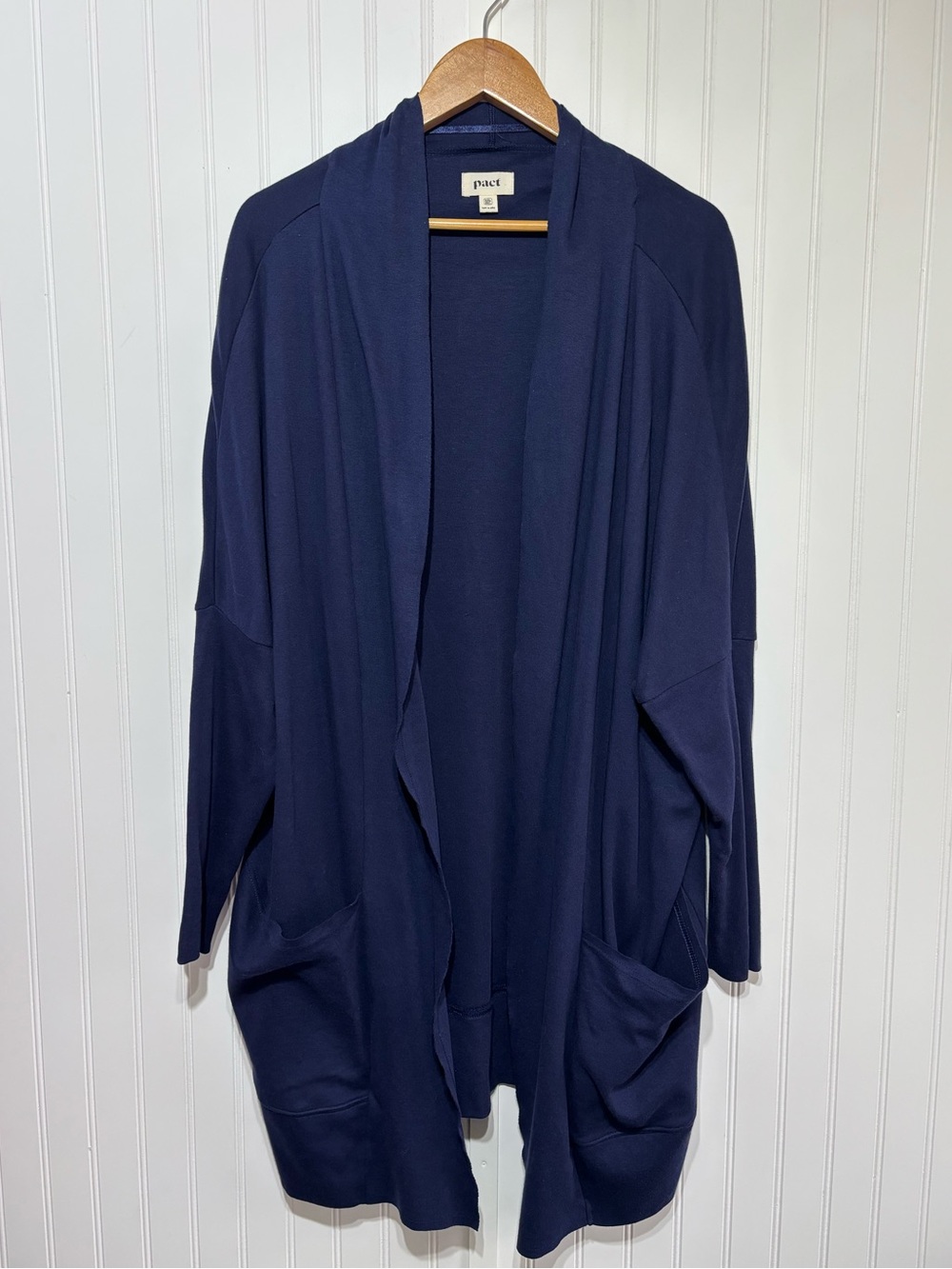 Pact 100% Organic Cotton Navy Open Front Long Cardigan XXL/3XL Oversized Pockets